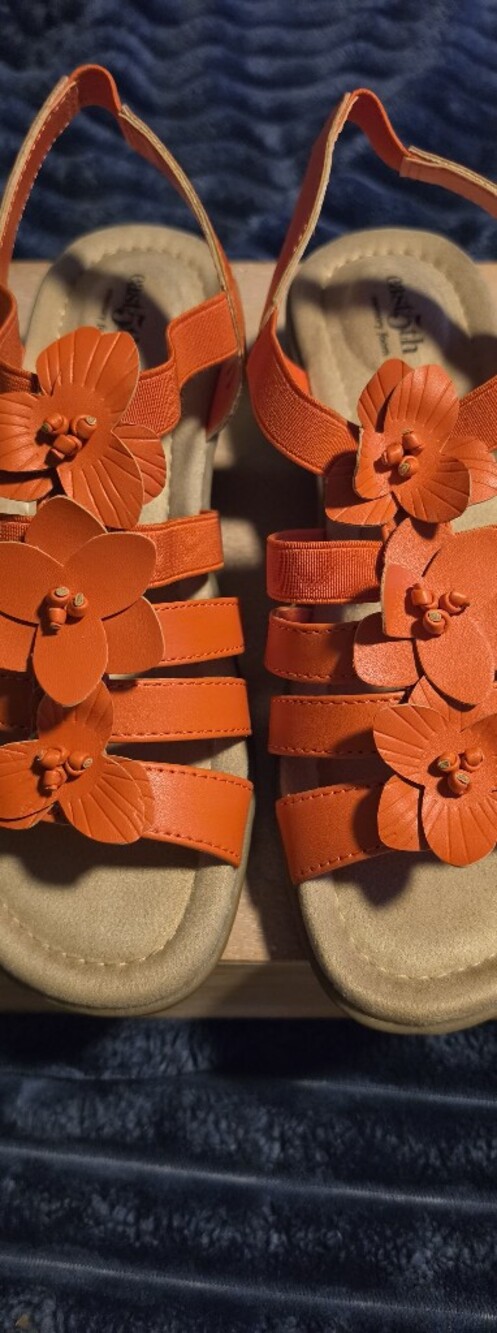 East 5th Orange Floral Strappy Sandals